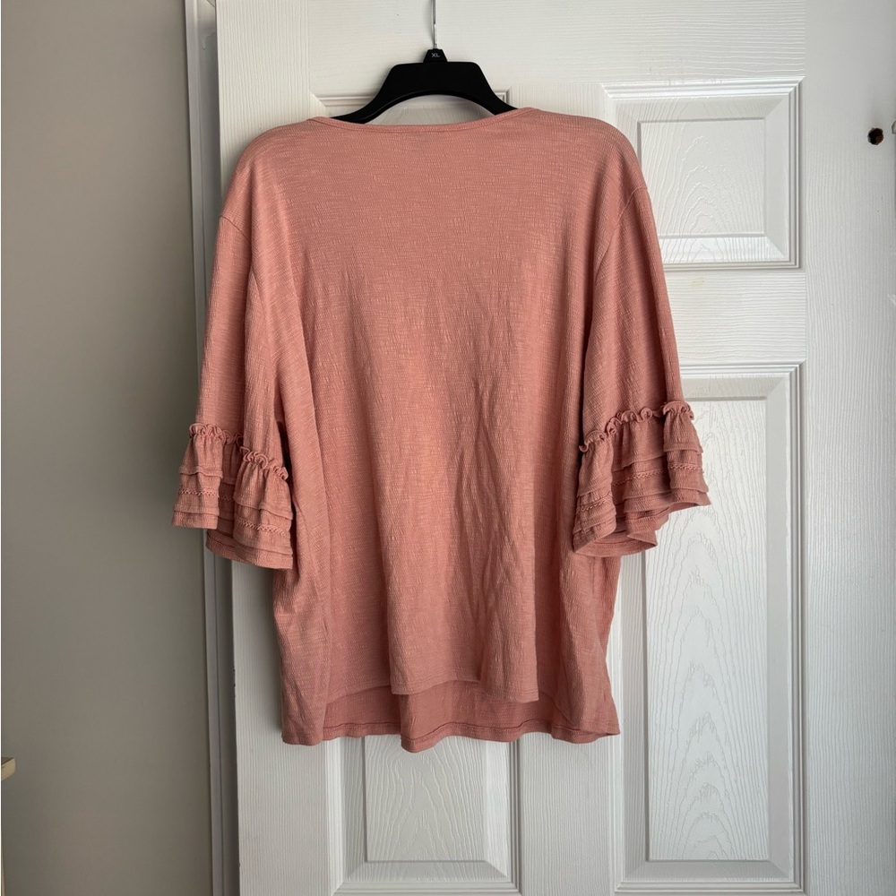 Zac & Rachel Blush V-Neck Blouse with Ruffled Sleeves - Picture 3 of 3